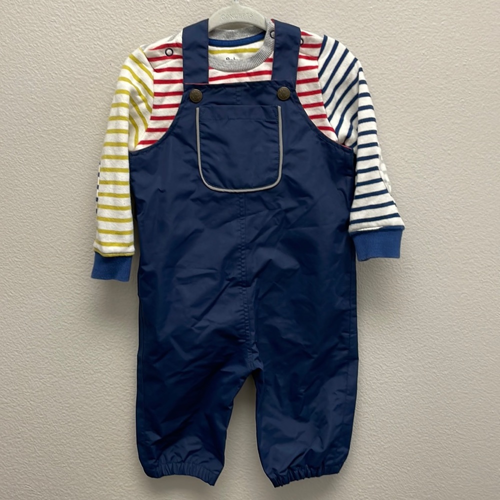 Baby Boden Rain Pants w Stripe Shirt (6-12 months)